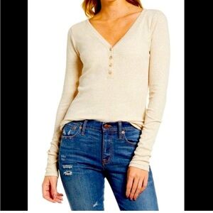 Madewell Cream Long Sleeve ribbed button front long sleeve Henley Top large